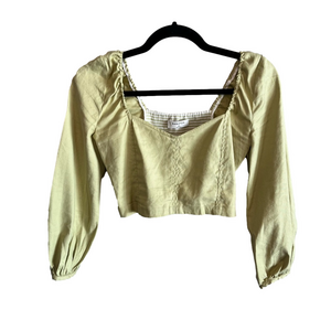 Babaton Hadwyn Rare Pistachio Green Crop Top Linen Blend XS